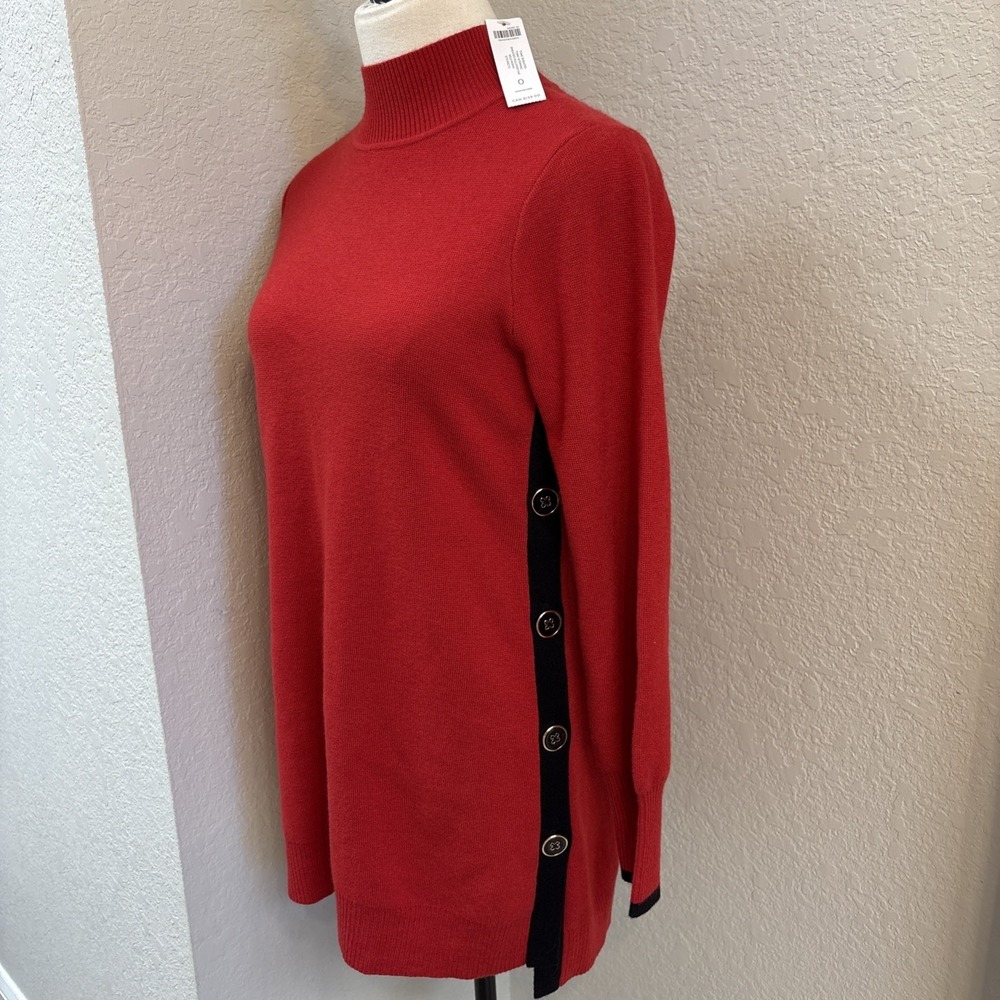 NEW Chico's Cashmere Blend Red Black Side Mock Neck Pullover Sweater Sz 0 (S/4)